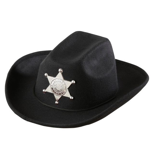 Schwarzer Cowboyhut mit Sheriffstern aus gebürstetem Filz in Kindergröße