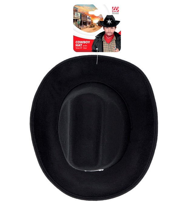 Schwarzer Cowboyhut mit Sheriffstern aus gebürstetem Filz in Kindergröße