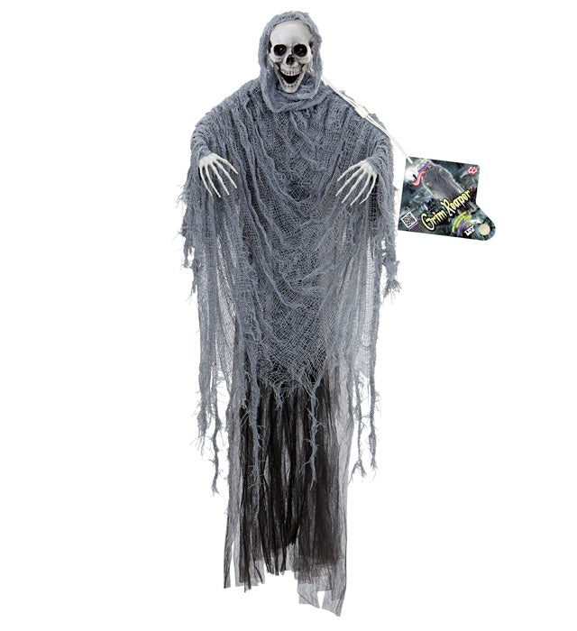 Animierter Grim Reaper mit leuchtenden Augen und beweglichem Kopf, Halloween-Dekoration 100 cm