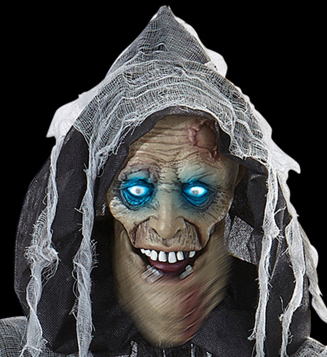 Sprechender Zombie mit leuchtenden Augen und beweglichem Kinn, Halloween-Dekoration 160 cm