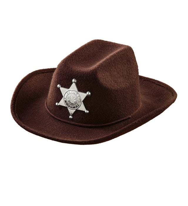 Brauner Cowboyhut aus Filz mit Sheriffstern in Kindergröße