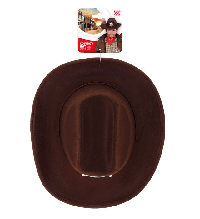 Brauner Cowboyhut aus Filz mit Sheriffstern in Kindergröße