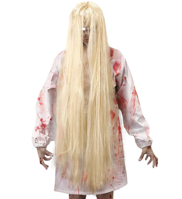 Lange blonde Perücke 100 cm als böser Geist für Fasnacht und Halloween