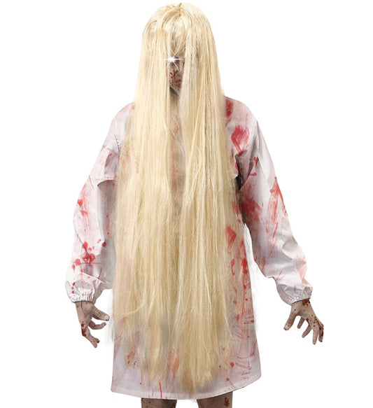 Lange blonde Perücke 100 cm als böser Geist für Fasnacht und Halloween