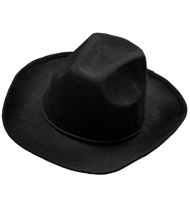 Schwarzer Cowboyhut aus gebürstetem Filz auf weißem Hintergrund