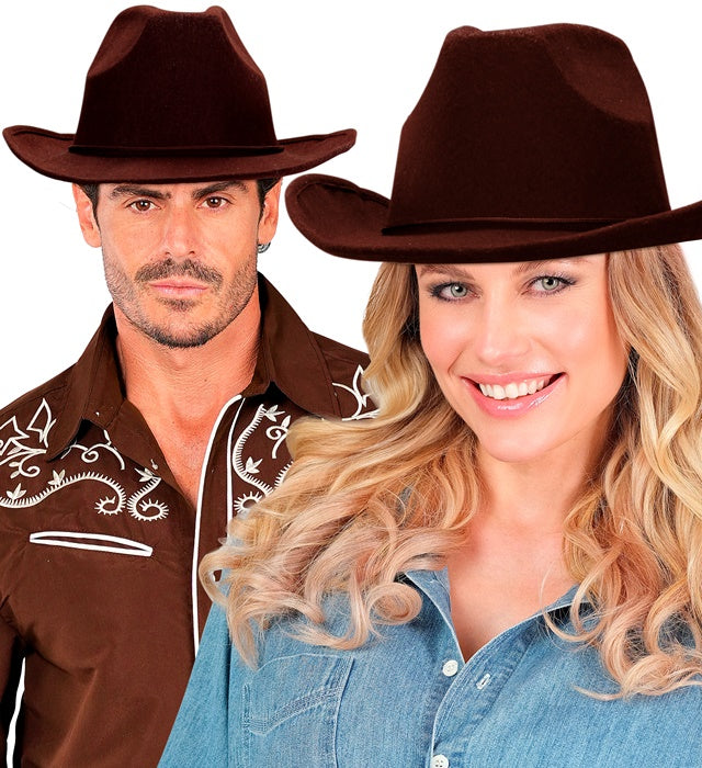 Brauner Cowboyhut aus gebürstetem Filz für Fasnacht und Karneval
