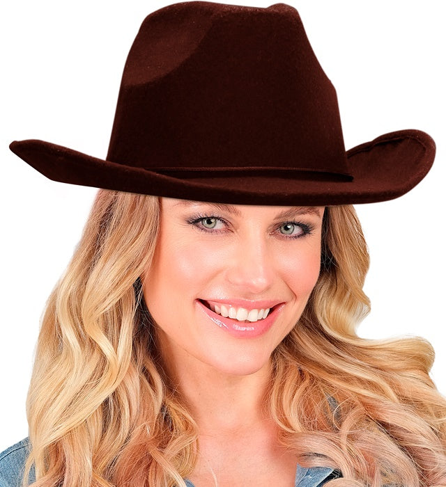 Brauner Cowboyhut aus gebürstetem Filz für Fasnacht und Karneval