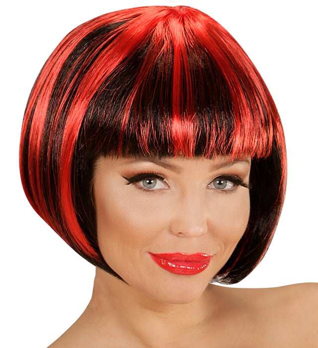 Schwarz-rote Perücke mit Fashion Streaks für Fasnacht und Karneval