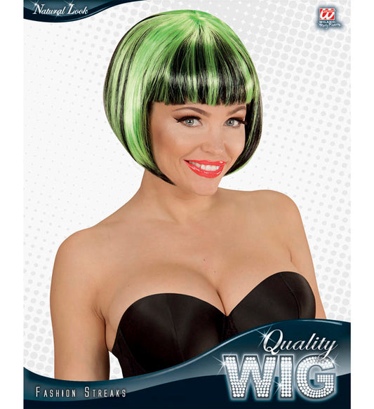 Fashion Streaks Perücke mit schwarz-grünen Strähnen auf hellem Hintergrund