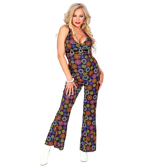 THE 70s GROOVY STYLE Overall mit blauem Blumenmuster im Retro-Design