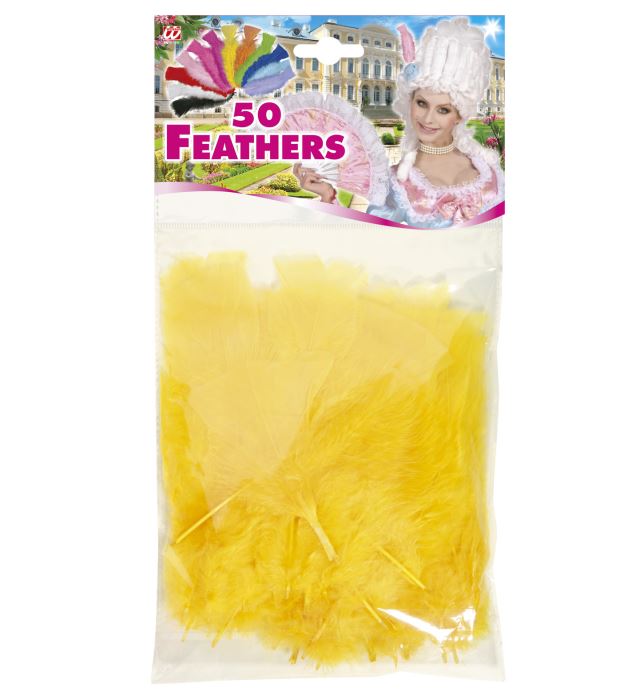 Gelbe Federn ca. 10 cm lang, 50 Stück für Fasnacht und Kostüme