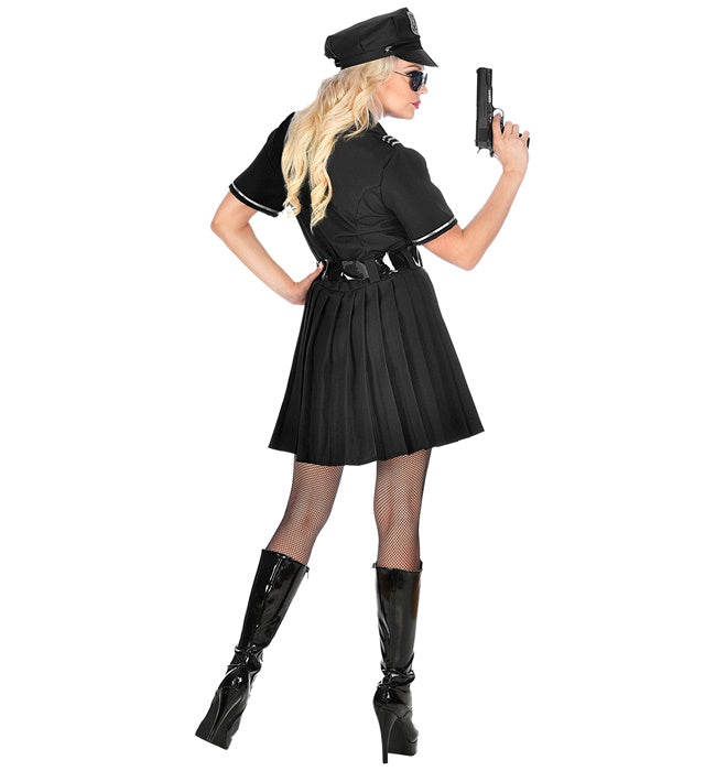Polizistin Kostüm mit blauem Kleid und Gürtel auf Fasnacht