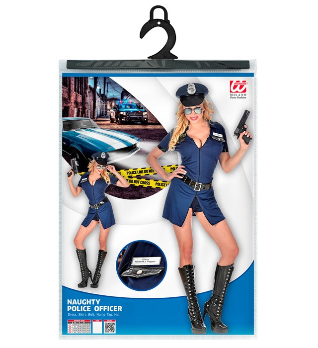 Sexy Polizistin Kostüm mit Kleid, Rock, Gürtel, Namensschild und Mütze