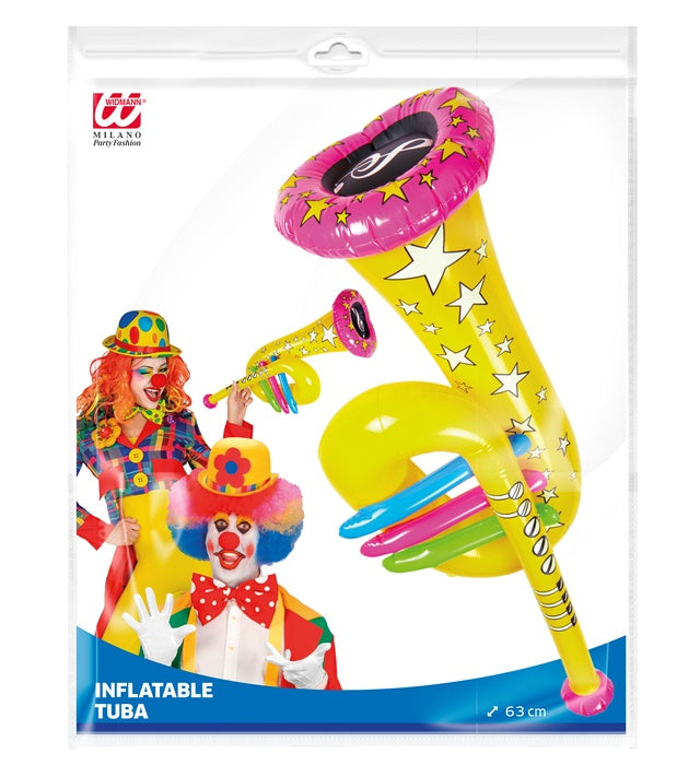 Aufblasbare gelbe Tuba 63 cm als Fasnacht-Accessoire