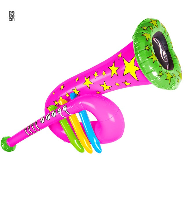 Aufblasbare rosa Tuba 63 cm als Fasnacht Kostümzubehör