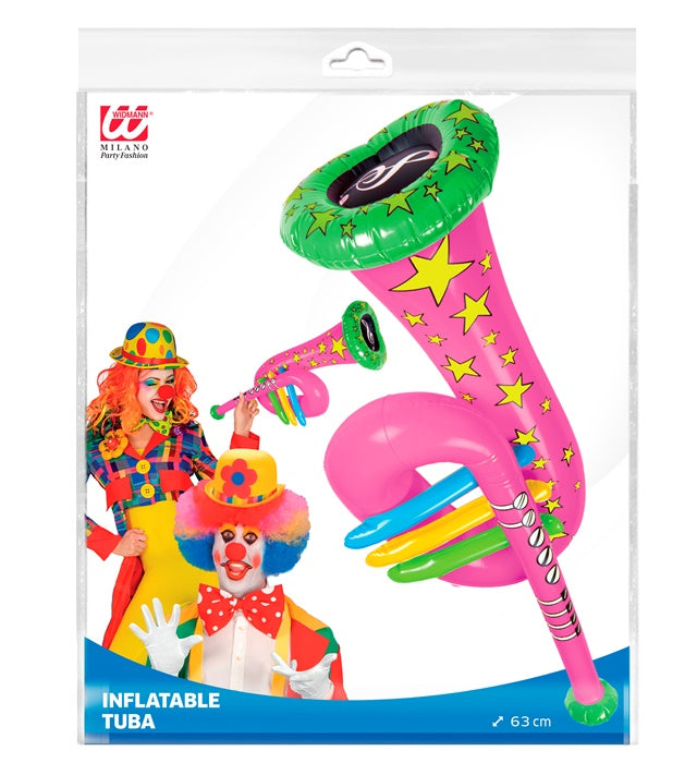 Aufblasbare rosa Tuba 63 cm als Fasnacht Kostümzubehör