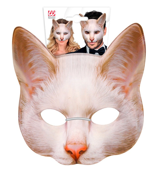 Katzenmaske aus Stoff ohne Kinnbereich, schwarz mit Katzenmuster