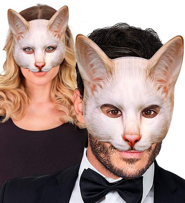 Katzenmaske aus Stoff ohne Kinnbereich, schwarz mit Katzenmuster