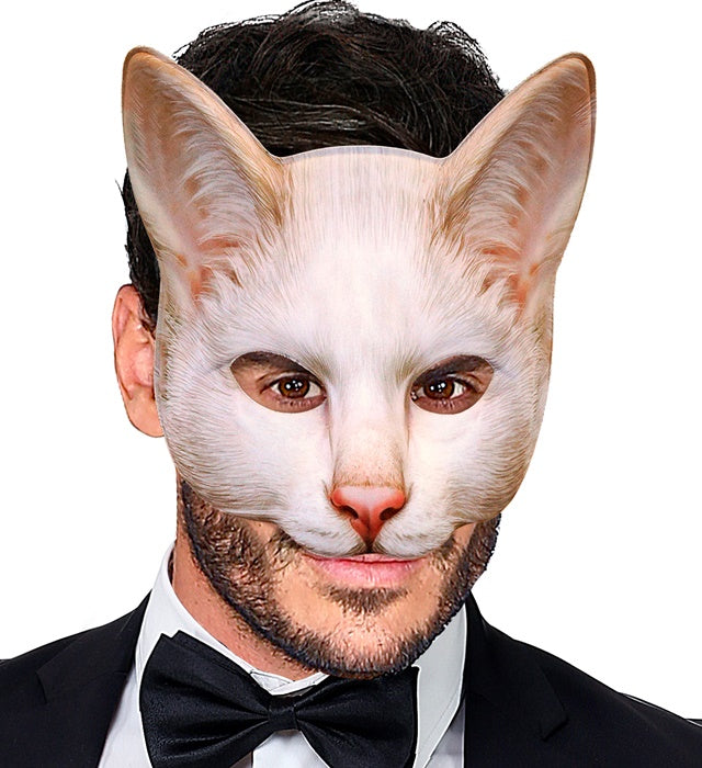 Katzenmaske aus Stoff ohne Kinnbereich, schwarz mit Katzenmuster