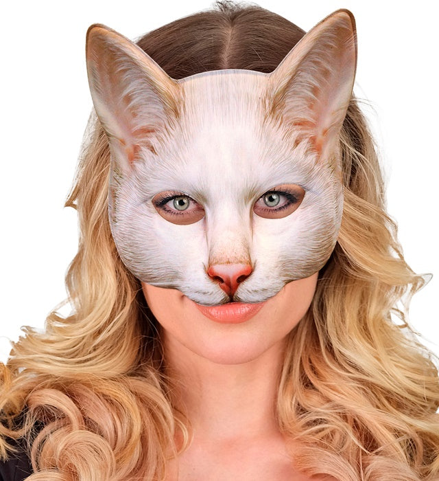 Katzenmaske aus Stoff ohne Kinnbereich, schwarz mit Katzenmuster