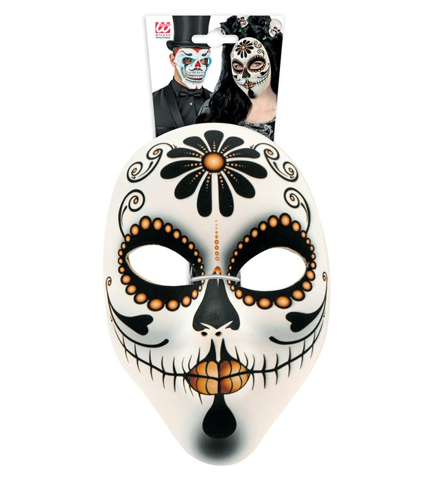 Bunte Señora Stoffmaske im Día de los Muertos Stil für Fasnacht und Karneval