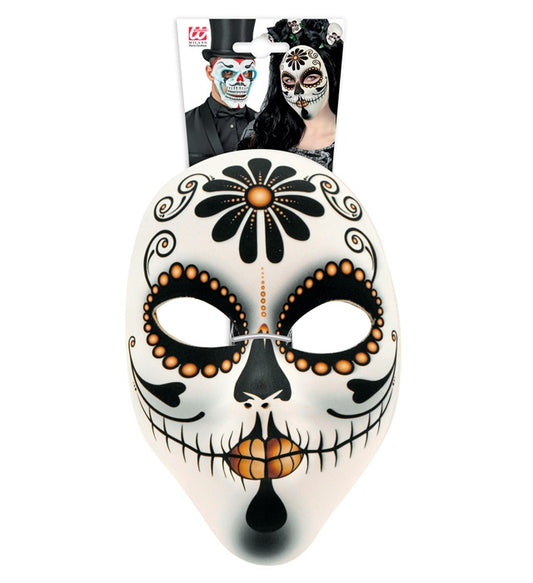 Bunte Señora Stoffmaske im Día de los Muertos Stil für Fasnacht und Karneval