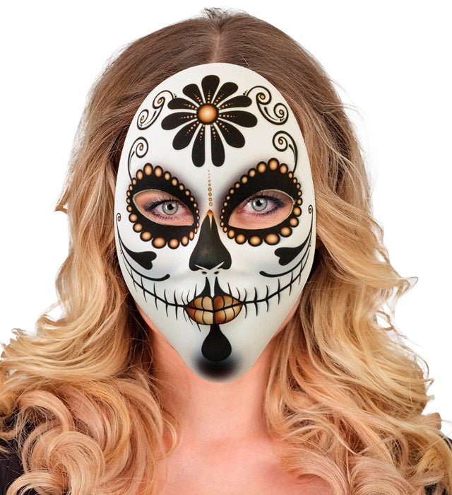 Bunte Señora Stoffmaske im Día de los Muertos Stil für Fasnacht und Karneval