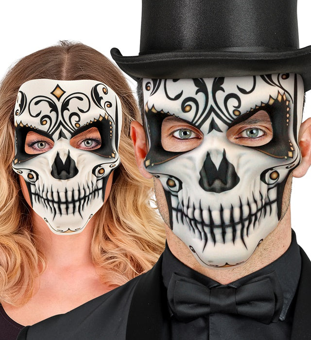 Dia de los Muertos Señor Stoffmaske mit farbenfrohem Totenkopf-Design