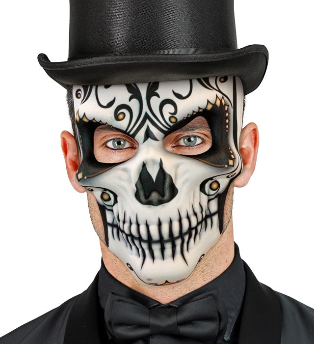 Dia de los Muertos Señor Stoffmaske mit farbenfrohem Totenkopf-Design