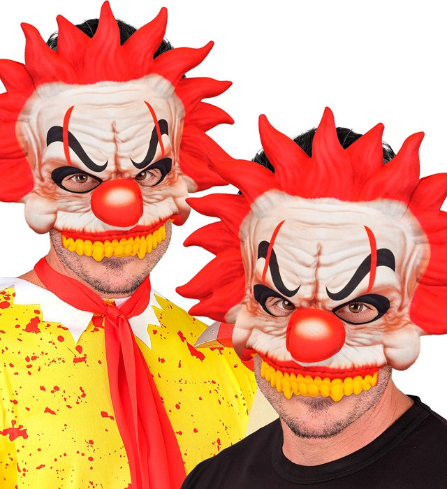 Kinnlose Killerclown Maske aus Stoff in gruseligem Design