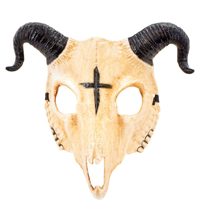 Widderschedel des Satans Maske aus Hartplastik mit Widderhörnern
