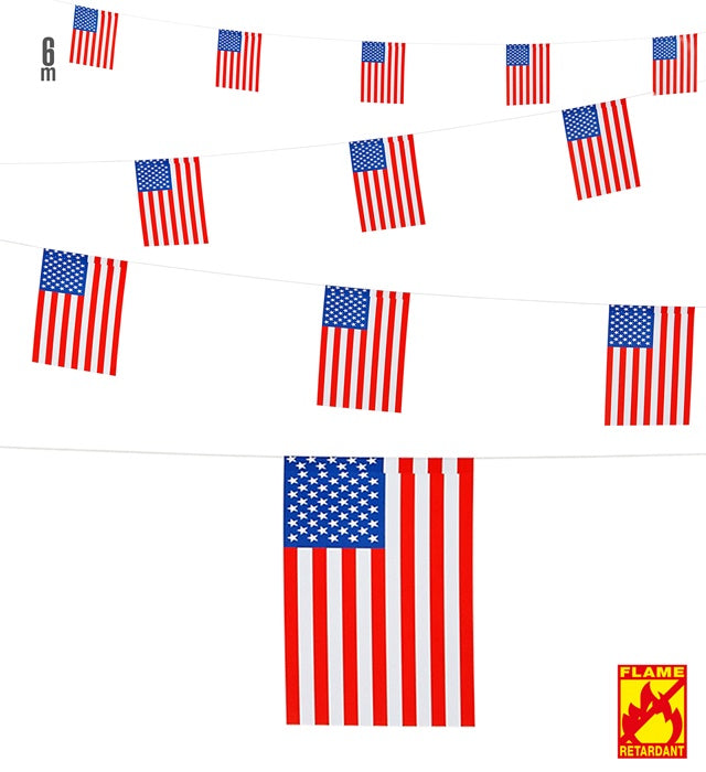 USA Wimpelkette mit 15 x 20,5 cm Flaggen auf 6 m Länge
