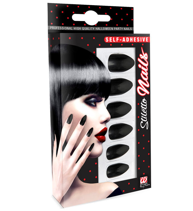 Schwarze selbstklebende Stiletto Fingernägel Set mit 12 Nägeln