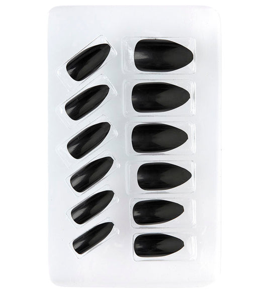 Schwarze selbstklebende Stiletto Fingernägel Set mit 12 Nägeln