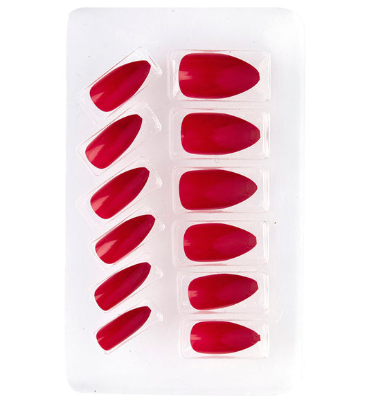 Set selbstklebender Stiletto Fingernägel in Bordeaux Rot auf weissem Hintergrund
