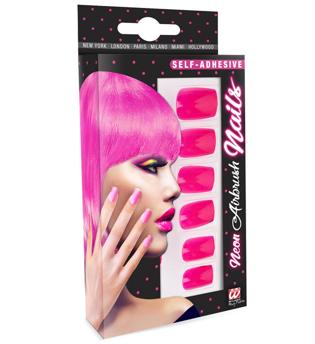 Selbstklebende Neon Pink Airbrush Fingernägel Set mit 12 Stück