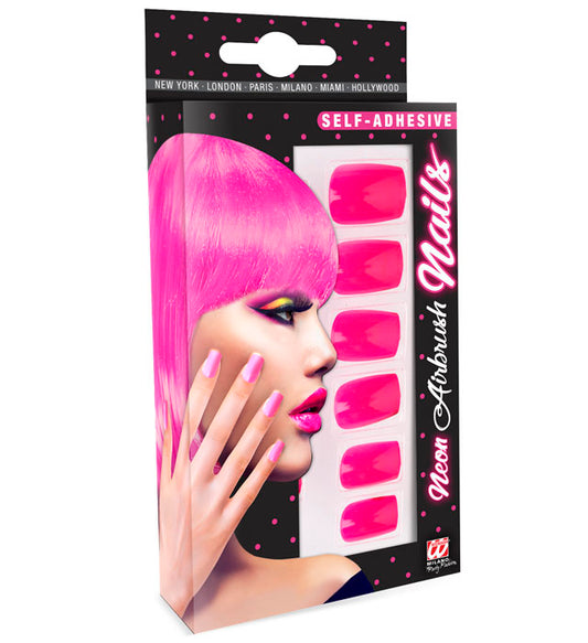 Set von 12 SELBSTKLEBENDEN NEON AIRBRUSH FINGERNÄGELN - NEON PINK Neon - Pink