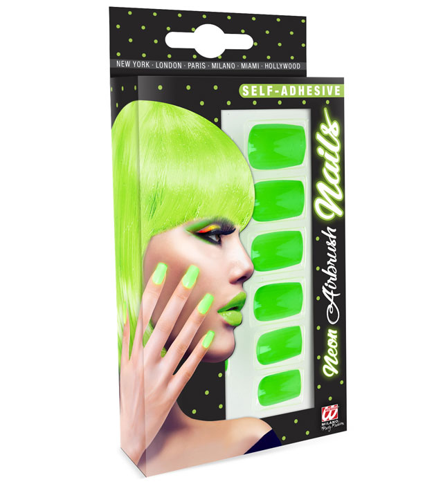 Selbstklebende Neon Airbrush Fingernägel in leuchtendem Neon-Grün, 12er Set