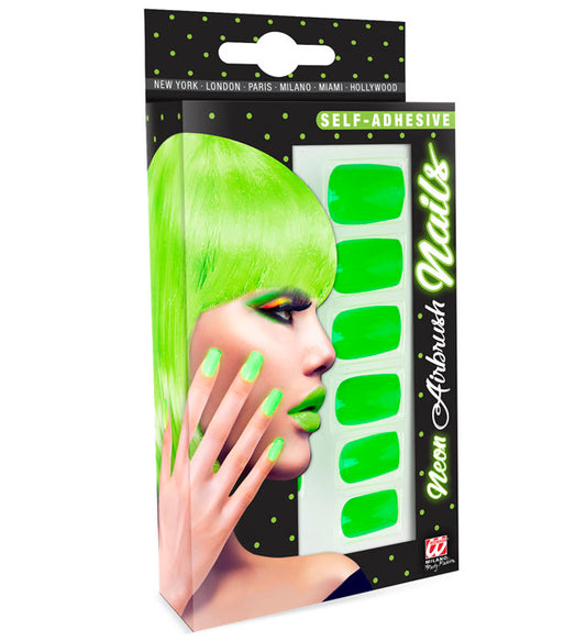 Selbstklebende Neon Airbrush Fingernägel in leuchtendem Neon-Grün, 12er Set