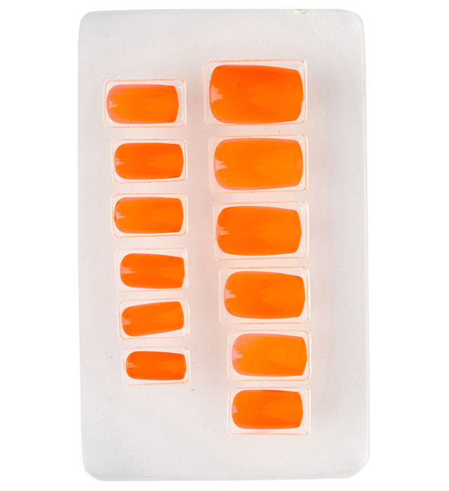 Set aus 12 selbstklebenden Neon Airbrush Fingernägeln in Neon Orange