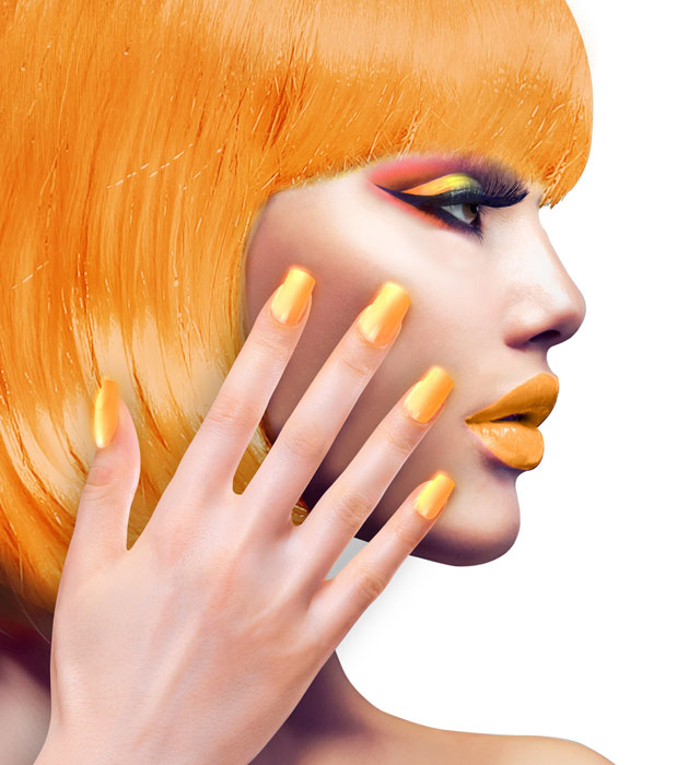 Set aus 12 selbstklebenden Neon Airbrush Fingernägeln in Neon Orange