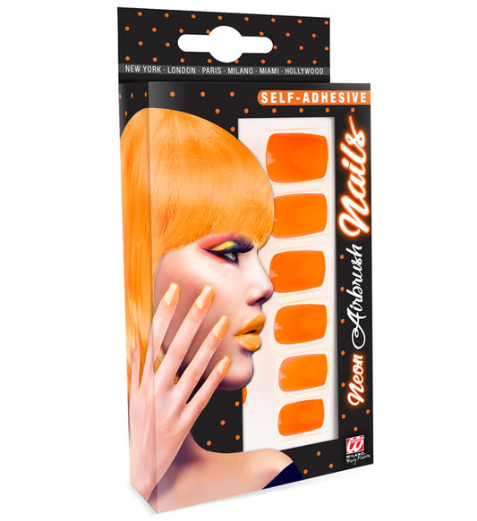 Set von 12 SELBSTKLEBENDEN NEON AIRBRUSH FINGERNÄGELN- NEON ORANGE Neon - Orange