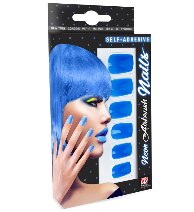 Selbstklebende Neon Airbrush Fingernägel in leuchtendem Neon Blau, 12er Set