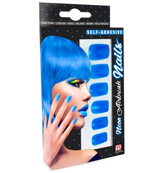 Selbstklebende Neon Airbrush Fingernägel in leuchtendem Neon Blau, 12er Set
