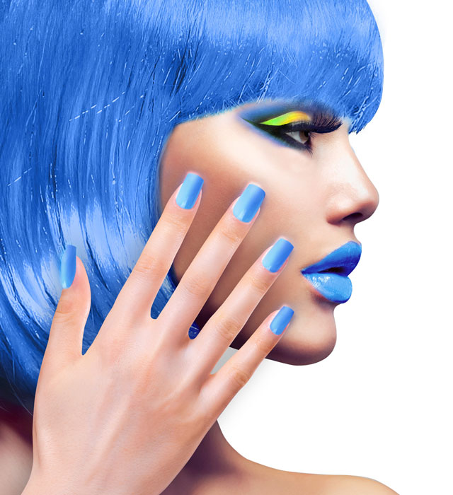 Selbstklebende Neon Airbrush Fingernägel in leuchtendem Neon Blau, 12er Set