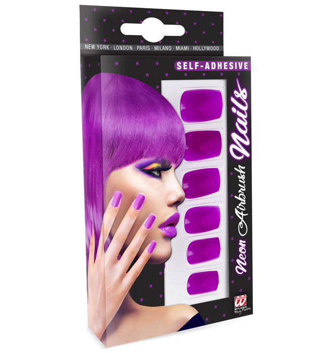 Selbstklebende Neon Airbrush Fingernägel in leuchtendem Violett, Set mit 12 Stück
