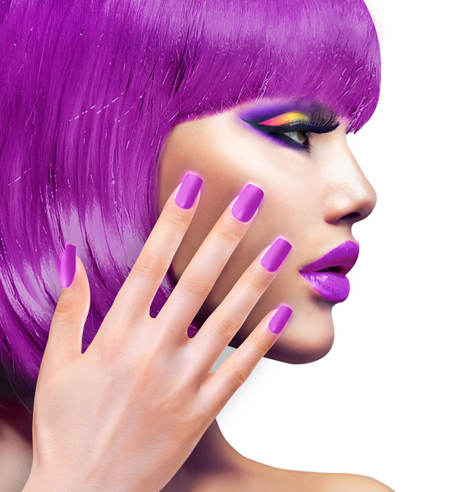 Selbstklebende Neon Airbrush Fingernägel in leuchtendem Violett, Set mit 12 Stück