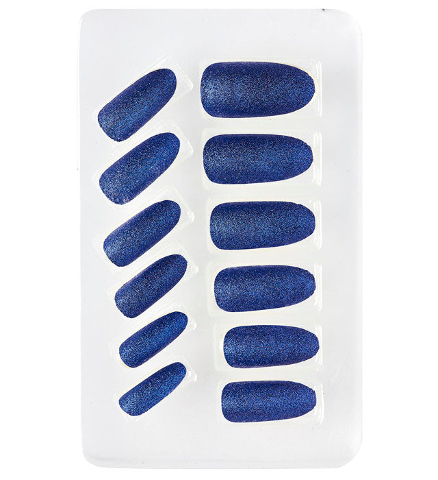 Set aus 12 selbstklebenden blauen Fingernägeln für Fasnacht und Party
