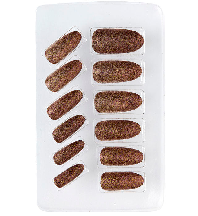 Set mit 12 selbstklebenden Fingernägeln in glänzendem Kupferton