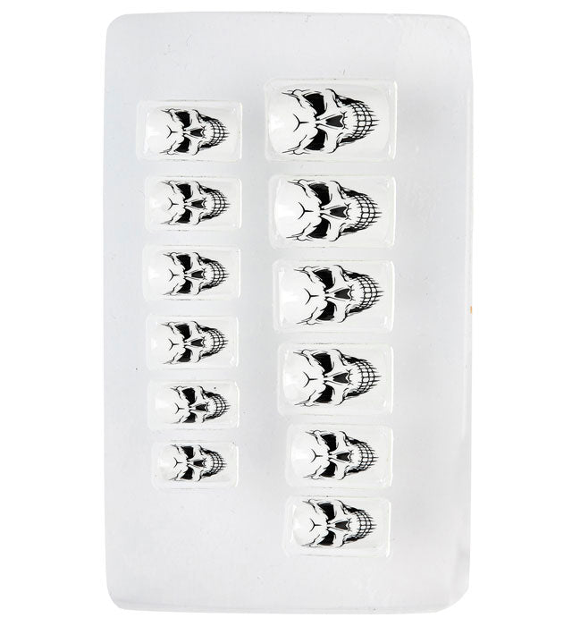 Set aus 12 selbstklebenden Fingernägeln mit schaurigen Totenkopf-Motiven